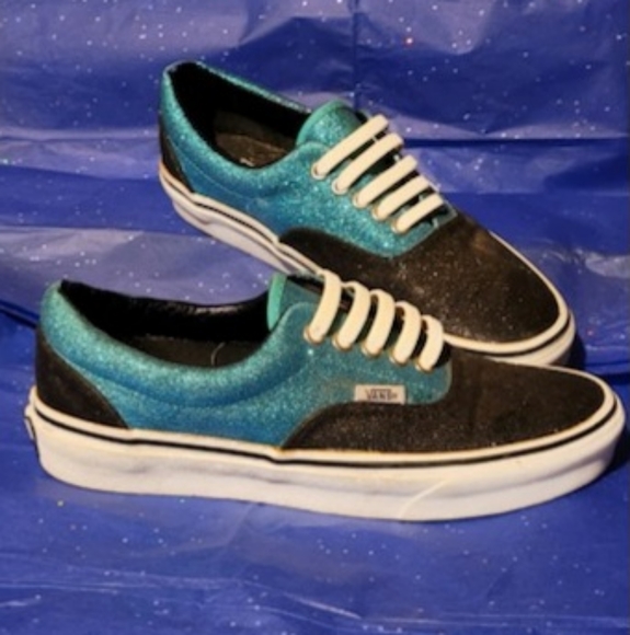 Vans Unisex Sneakers, Men's 6.5/Woman's 8, Sparkly blue and black - Picture 2 of 5